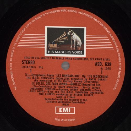 BBC Symphony Orchestra Le Soleil Des Eaux / Chronochromie / Les Bandar-Log vinyl LP album (LP record) UK B6ZLPLE879935