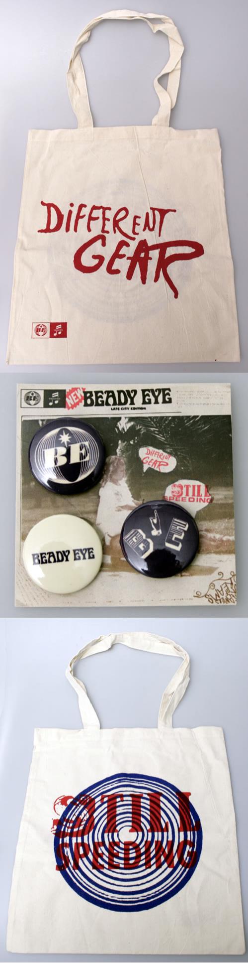 Beady Eye Different Gear, Still Speeding - Bag, T-Shirt & Badge Set memorabilia UK B8AMMDI539234