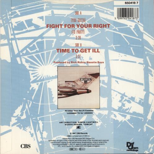 Beastie Boys (You Gotta) Fight For Your Right (To Party) 7" vinyl single (7 inch record / 45) UK BEA07YO35672