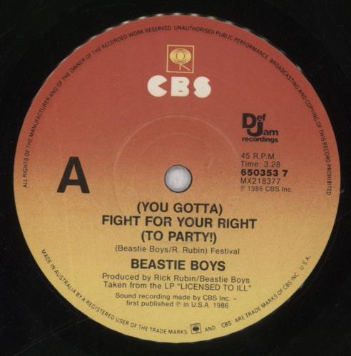 Beastie Boys [You Gotta] Fight For You Right [To Party!] 7" vinyl single (7 inch record / 45) Australian BEA07YO842227