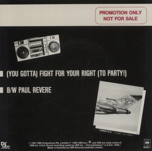 Beastie Boys [You Gotta] Fight For You Right [To Party!] 7" vinyl single (7 inch record / 45) Australian BEA07YO842227