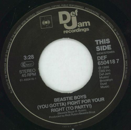 Beastie Boys Fight For Your Right 7" vinyl single (7 inch record / 45) Dutch BEA07FI48899
