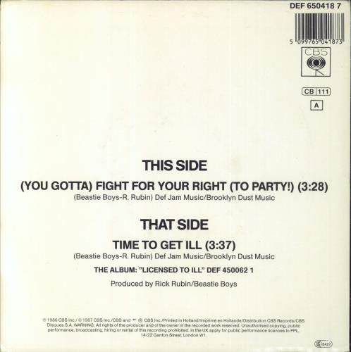 Beastie Boys Fight For Your Right 7" vinyl single (7 inch record / 45) Dutch BEA07FI48899