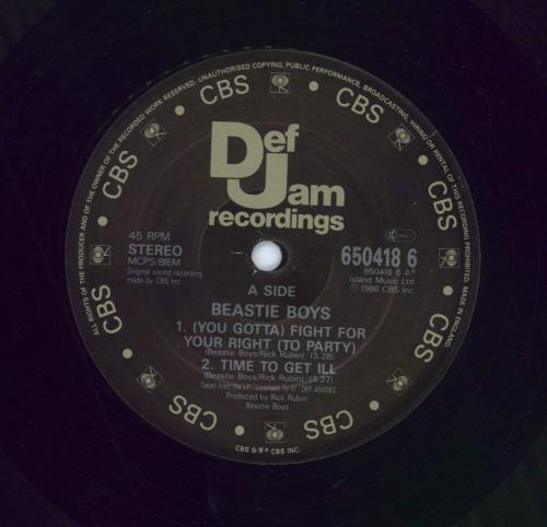 Beastie Boys Fight For Your Right (To Party) UK 12