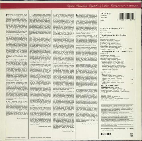 Beaux Arts Trio Rachmaninoff: The �Elegiac� Piano Trios vinyl LP album (LP record) Dutch 0VDLPRA771204