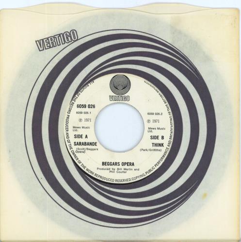 Beggar's Opera Sarabande 7" vinyl single (7 inch record / 45) UK BGO07SA814612