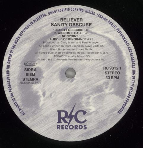 Believer Sanity Obscure - VG vinyl LP album (LP record) Dutch C68LPSA887358