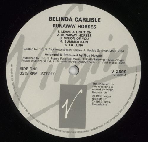 Belinda Carlisle Runaway Horses vinyl LP album (LP record) UK CARLPRU238276