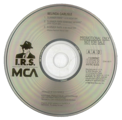 Belinda Carlisle Summer Rain CD single (CD5 / 5") US CARC5SU01736