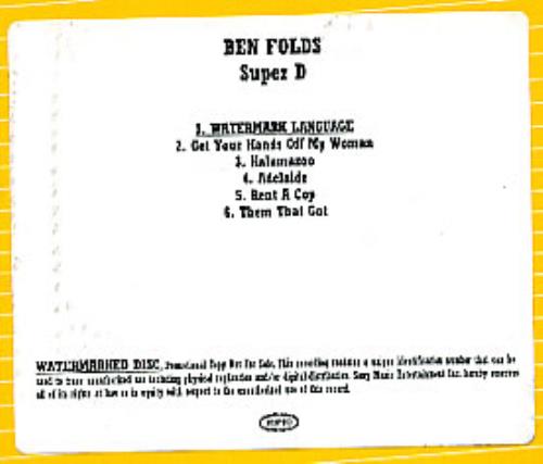 Ben Folds Super D CD-R acetate US B.FCRSU302131