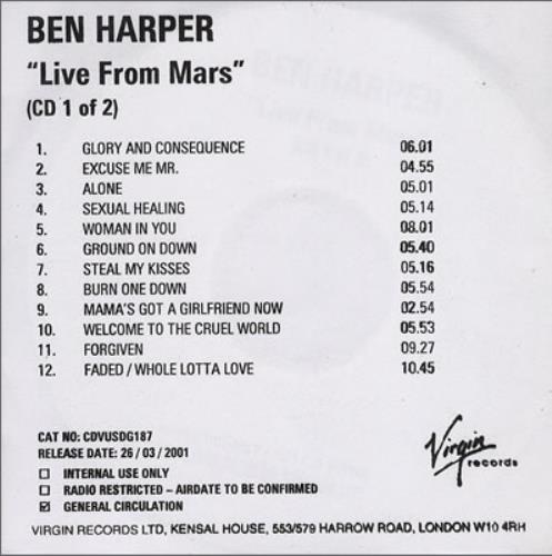 Ben Harper Live From Mars CD-R acetate UK BHPCRLI373318