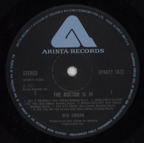 Ben Sidran The Doctor Is In vinyl LP album (LP record) UK B2ULPTH631320