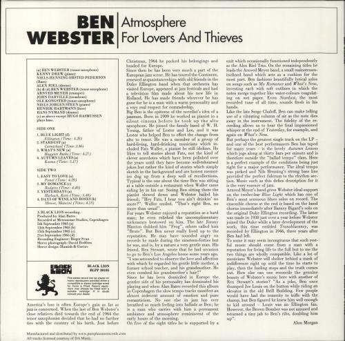 Ben Webster Atmosphere For Lovers And Thieves - 180gm vinyl LP album (LP record) UK BNWLPAT863471