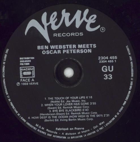 Ben Webster Ben Webster Meets Oscar Peterson vinyl LP album (LP record) French BNWLPBE595595