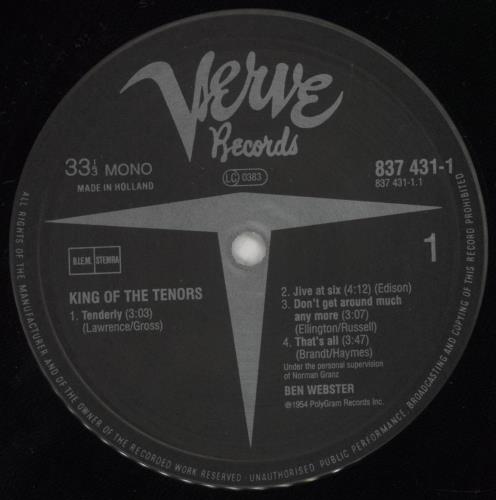 Ben Webster King Of The Tenors vinyl LP album (LP record) Dutch BNWLPKI437523