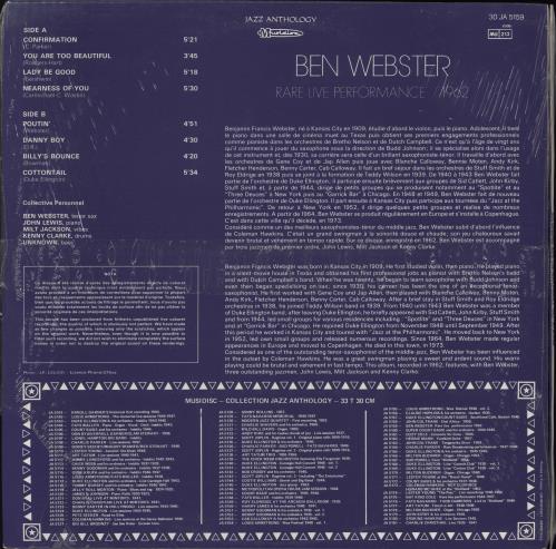 Ben Webster Rare Live Performance 1962 vinyl LP album (LP record) French BNWLPRA776486
