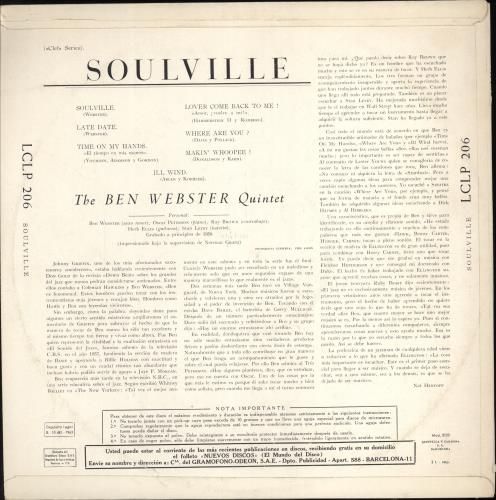 Ben Webster Soulville vinyl LP album (LP record) Spanish BNWLPSO768564