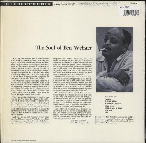 Ben Webster The Soul Of Ben Webster - 180gm Vinyl - Shrink vinyl LP album (LP record) US BNWLPTH878656