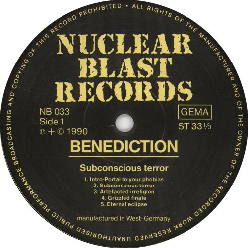 Benediction Subconscious Terror vinyl LP album (LP record) German E1WLPSU721343