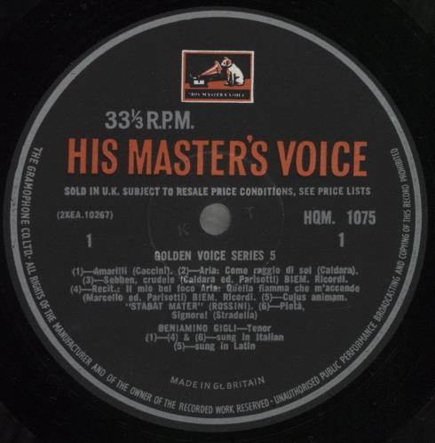 Beniamino Gigli Arias And Songs by Caccini, Mozart, Rossini, Massenet & Lalo vinyl LP album (LP record) UK C66LPAR763886