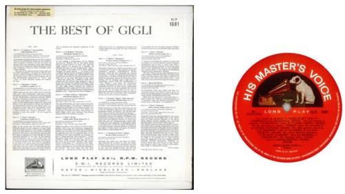 Beniamino Gigli The Best Of Gigli vinyl LP album (LP record) UK C66LPTH535507