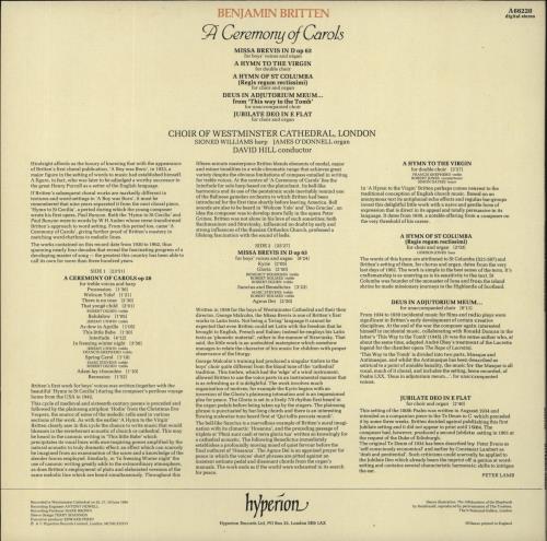 Benjamin Britten A Ceremony Of Carols vinyl LP album (LP record) UK B1-LPAC860665