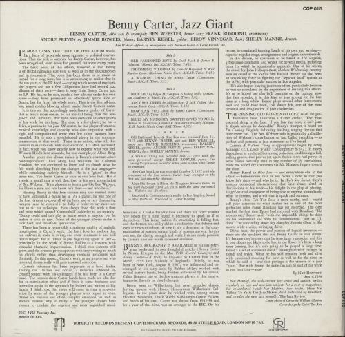 Benny Carter Jazz Giant vinyl LP album (LP record) UK BCALPJA651509