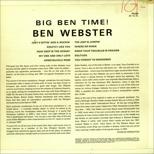 Ben Webster Big Ben Time! UK vinyl LP album (LP record) (447621)