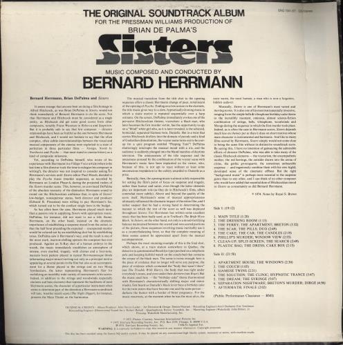 Bernard Herrmann Sisters vinyl LP album (LP record) US 1BHLPSI776742