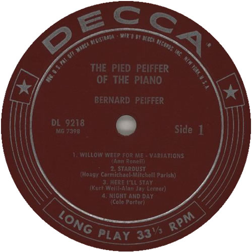 Bernard Peiffer The Pied Peiffer Of The Piano vinyl LP album (LP record) US E23LPTH584895
