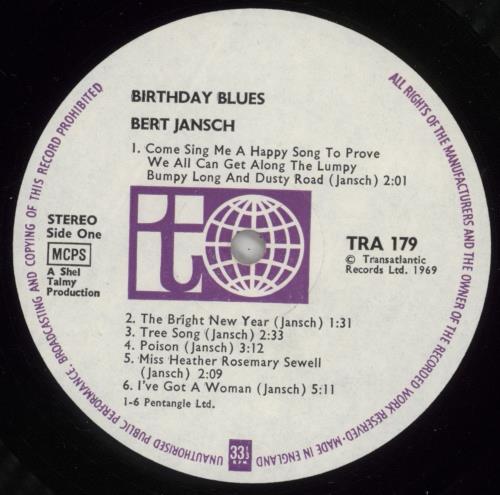 Bert Jansch Birthday Blues - 1st - VG vinyl LP album (LP record) UK JSHLPBI874990