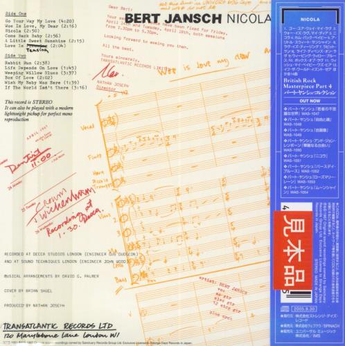 Bert Jansch Nicola CD album (CDLP) Japanese JSHCDNI799768