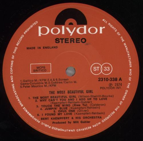 Bert Kaempfert The Most Beautiful Girl vinyl LP album (LP record) UK BKPLPTH616639