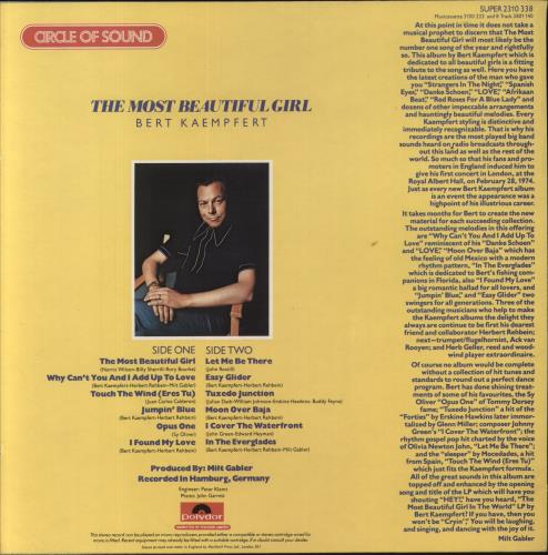 Bert Kaempfert The Most Beautiful Girl vinyl LP album (LP record) UK BKPLPTH616639