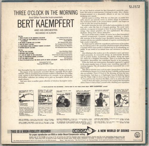 Bert Kaempfert Three O'Clock In The Morning vinyl LP album (LP record) US BKPLPTH711244