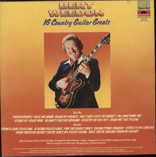 Bert Weedon 16 Country Guitar Greats vinyl LP album (LP record) UK B/WLPCO719294