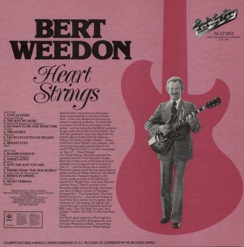 Bert Weedon Heart Strings vinyl LP album (LP record) UK B/WLPHE758914