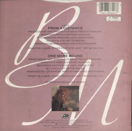 Bette Midler From A Distance 7" vinyl single (7 inch record / 45) UK BMI07FR187692