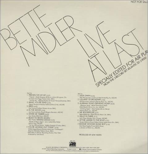Bette Midler Live At Last vinyl LP album (LP record) US BMILPLI111978