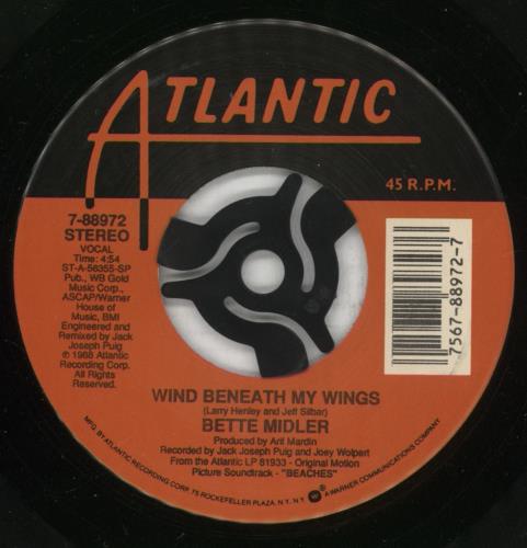 Bette Midler Wind Beneath My Wings 7" vinyl single (7 inch record / 45) UK BMI07WI358277