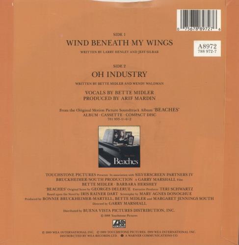 Bette Midler Wind Beneath My Wings 7" vinyl single (7 inch record / 45) UK BMI07WI358277