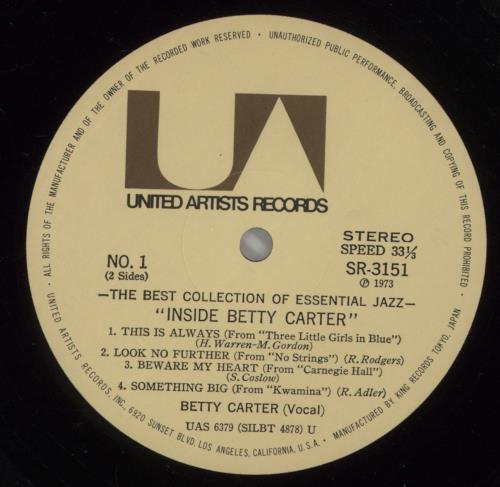 Betty Carter Inside Betty Carter vinyl LP album (LP record) Japanese 1BCLPIN883754