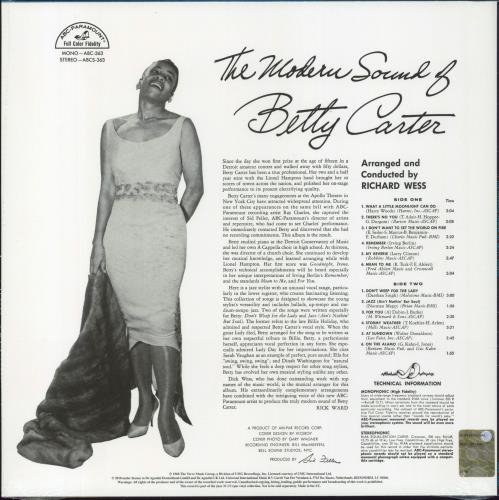 Betty Carter The Modern Sound Of Betty Carter - 180gm Vinyl - Sealed + Booklet vinyl LP album (LP record) UK 1BCLPTH794458