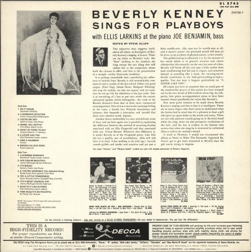 Beverly Kenney Sings For Playboys vinyl LP album (LP record) Spanish BK0LPSI700237