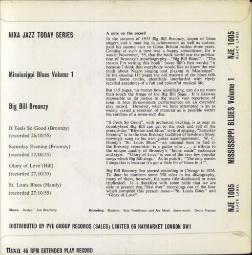 Big Bill Broonzy Volume 1 - Mississippi Blues 7" vinyl single (7 inch record / 45) UK BGZ07VO831536