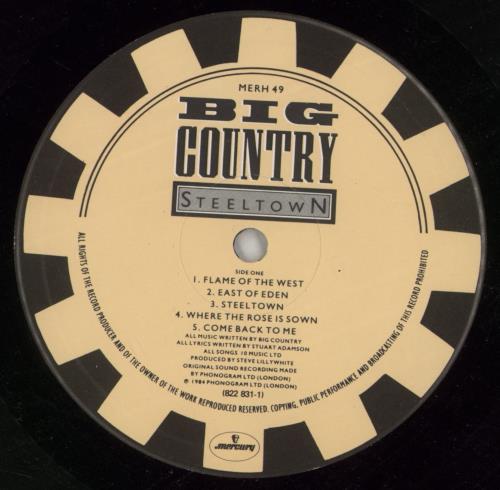 Big Country Steeltown vinyl LP album (LP record) UK BIGLPST109925