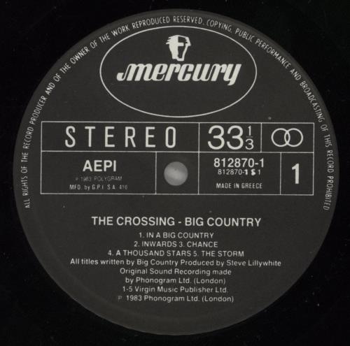 Big Country The Crossing vinyl LP album (LP record) Greek BIGLPTH772055
