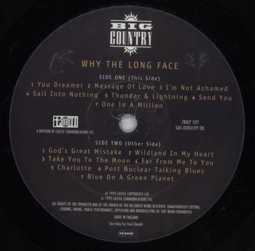 Big Country Why The Long Face vinyl LP album (LP record) UK BIGLPWH88166