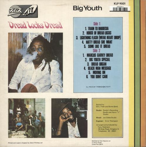 Big Youth Dread Locks Dread vinyl LP album (LP record) UK BY6LPDR727045