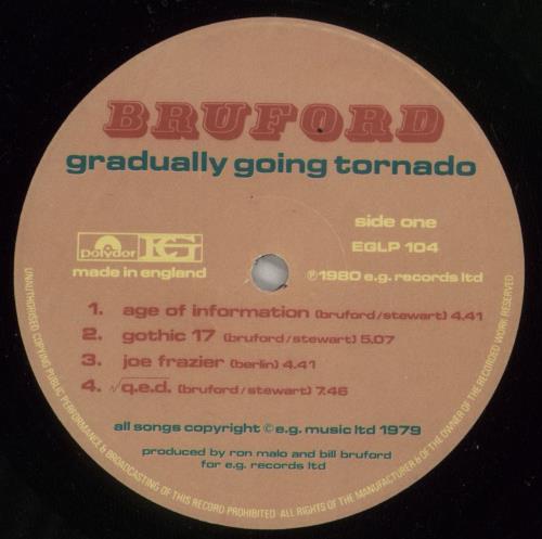 Bill Bruford Gradually Going Tornado vinyl LP album (LP record) UK BFOLPGR604217